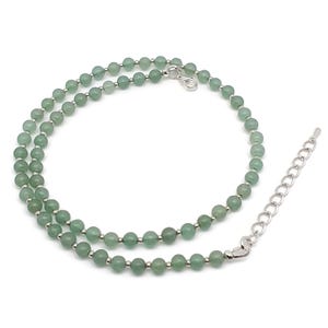 Green Aventurine Necklace, Beaded Crystal Collar, Natural Gemstone, Adjustable Strand, Silver Plated