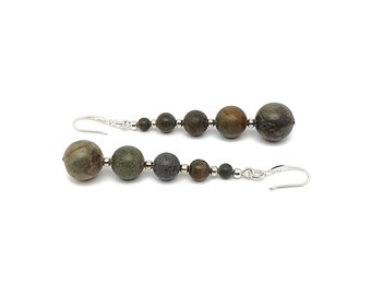 Picasso Jasper Earrings: Long Beaded Graduated Gemstone Dangles, Sterling Silver Hooks