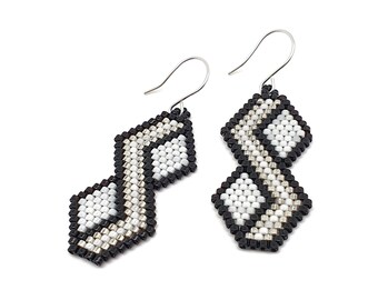 Geometric Infinity Earrings: Beaded Seed Bead Dangles, Sterling Silver Hooks