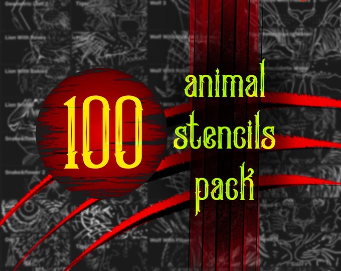 100 Animal tattoo stencil pack | Procreate stamps | Brushset |  Procreate tattoo | Procreate bundle | Tattoo flash