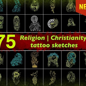 75 Procreate Religious tattoo stamps | Procreate stamps | Procreate brush | Tattoo stencil | Tattoo flash | Procreate set
