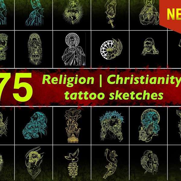 75 Procreate Religiöse Tattoostempel | Procreate Stempel | Procreate Pinsel | Tattoo Schablone | Tattoo Blitz | Procreate Set