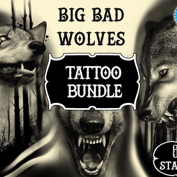 Big Bad Wolves Tattoo Schablone Pack | Procreate Stempel | Procreate Set |  Procreate Tattoo | Procreate Bündel | Tattoo Blitz