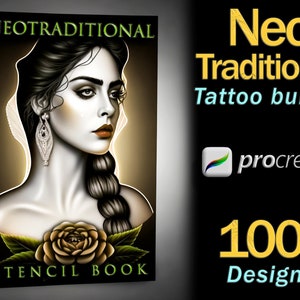 110+ Neotraditional Tattoo Stencils | High-Resolution Procreate Stamps | Snakes, Animals, Flowers More | Customizable Designs