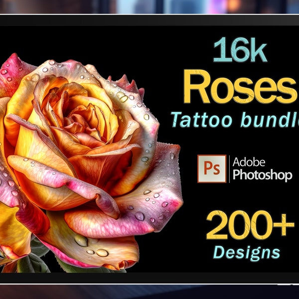 Paquete de tatuajes de rosas de 16k / Sellos procreados / Pinceles procreados / Tatuaje procreado / Flash de tatuaje