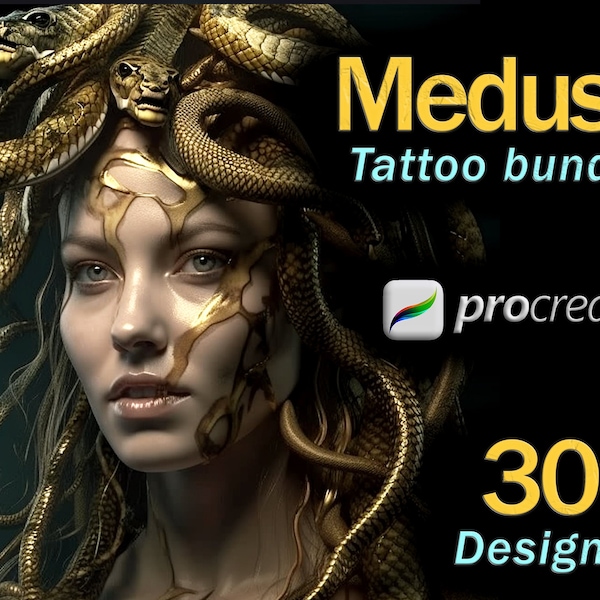 Procreate Medusa tattoo bundle | Tattoo flash | Procreate tattoo | Procreate stamps | Procreate bundle | Tattoo design