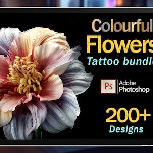 Colourful Flowers tattoo bundle | Procreate stamps | Procreate brushes | Procreate tattoo | Tattoo stencil | Tattoo flash | Tattoo brush
