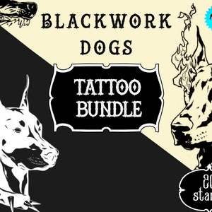 20 Blackwork Dog tattoo stamps | Procreate brush | Tattoo stencil design
