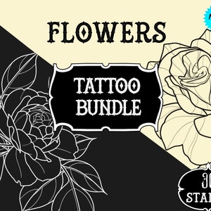 Procreate outline flowers stamps | Procreate stamps | Tattoo flash | Procreate flash | Procreate set | Procreate rose | Tattoo stencil