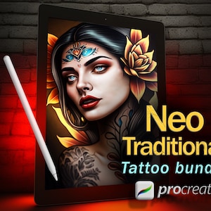 Procreate Neotraditional tattoo stencil bundle | Procreate stencil | Procreate tattoo | Tattoo flash | Tattoo stencil | Procreate stamps