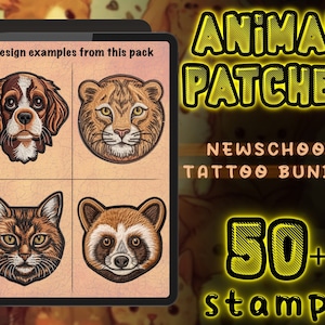 Exclusive Animal Tattoo Stencil Bundle | 50+ Procreate Stamp Brushes | New School Style Designs