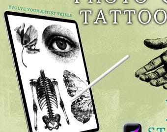 Photocopy Tattoo Flash Pack: 11 Procreate & Photoshop Stamps (PNG/JPEG)