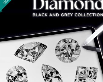 Diamond Tattoo Flash Pack: Black & Grey Procreate Stamps (JPEG)