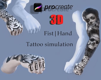 Procreate 3D Fist pour la simulation de tatouage | Modèle procréer tattoo | | manuelle 3D Tatouage flash | Procréer des timbres