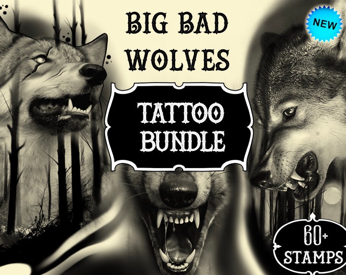 60 Wolf Tattoo Stamps | Procreate Flash Designs with Wolves, Trees & Forest | Ready-to-Use Tattoo Art | Instant Download for Creatives