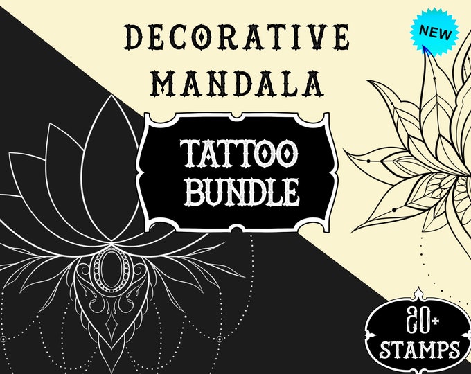 Procreate Lotus mandala tattoo design | Procreate stamps | Procreate brush | Tattoo flash | Procreate Mandala | Procreate set