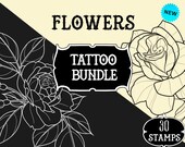 Procreate Flower Stamps: Tattoo Stencil Brush Set (30 Outlines)