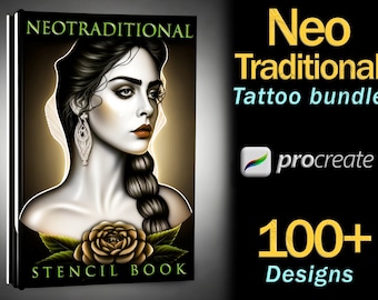 110+ Neotraditional Tattoo Stencils | High-Resolution Procreate Stamps | Snakes, Animals, Flowers More | Customizable Designs