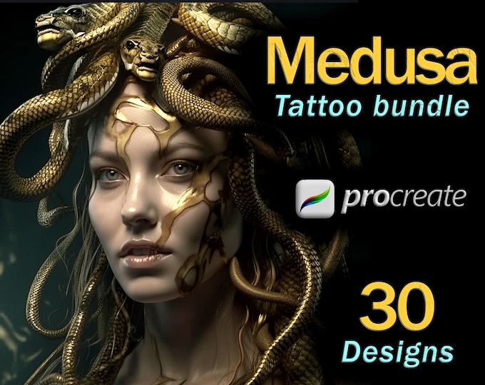 Procreate Medusa tattoo bundle | Tattoo flash | Procreate tattoo | Procreate stamps | Procreate bundle | Tattoo design