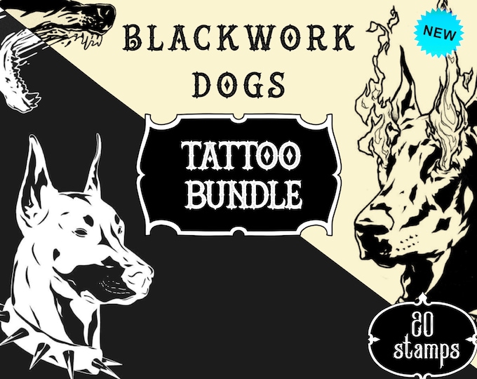 20 Blackwork Dog tattoo stamps | Procreate brush | Tattoo stencil design