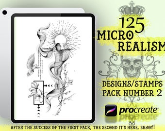 125 Pakiet szablonów do tatuażu mikrorealizm | Prokreuj znaczki | Prokreuj pędzel | Prokreuj szablon | Pakiet prokreacji | Produkuj flasha