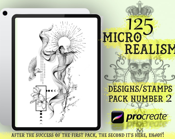 125 Microrealism tattoo stencil pack | Procreate stamps | Procreate brush |  Procreate stencil | Procreate bundle | Procreate flash