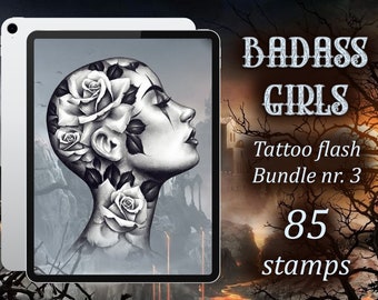 Badass Girls 3 | Procreate flash bundle | Procreate tattoo | Brushset | Tattoo flash | Tattoo design