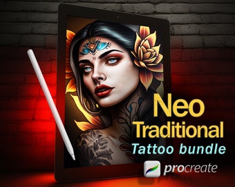Procreate Neotraditional tattoo stencil bundle | Procreate stencil | Procreate tattoo | Tattoo flash | Tattoo stencil | Procreate stamps
