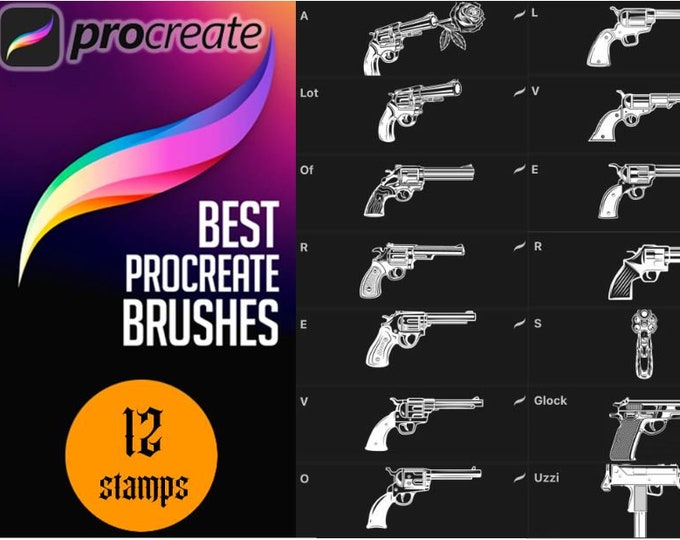 Procreate Revolver tattoo stamps | Procreate stamps | Tattoo Flash | Procreate gun | Procreate set | Procreate tattoo | Procreate flash