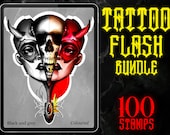 100 Procreate Tattoo Flash Stamps – Blackwork, Neo-Traditional, Dotwork & Linework Brushes (Digital Download)