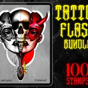 100 Procreate Tattoo Flash Stamps | Digital Tattoo Design Brushes | Hand-Drawn Tattoo Art for Procreate Artists