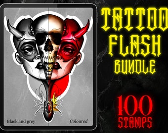 100 Procreate Tattoo Flash Stamps – Blackwork, Neo-Traditional, Dotwork & Linework Brushes (Digital Download)