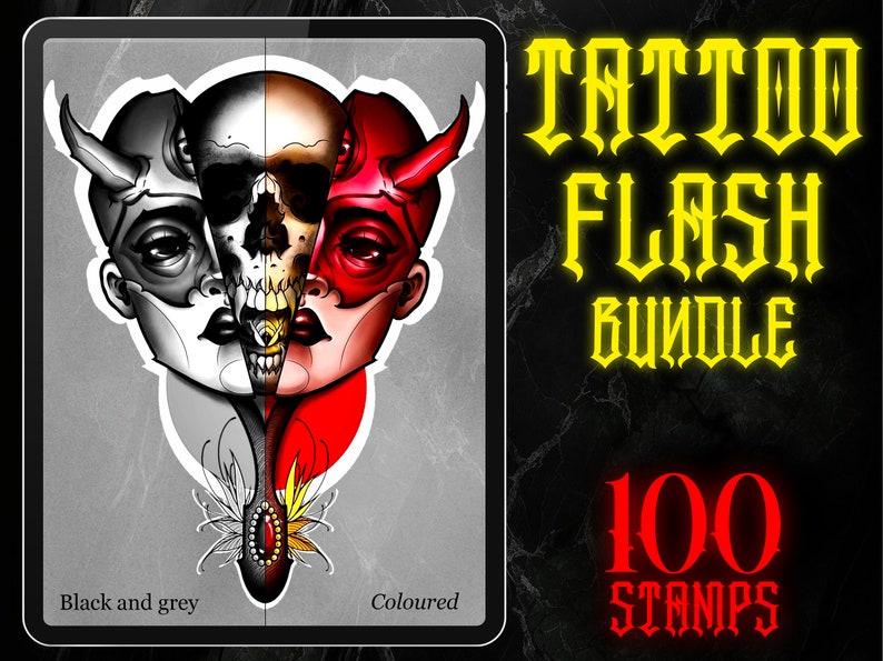 100 Procreate Tattoo Flash Stamps – Blackwork, Neo-traditional, Dotwork ...