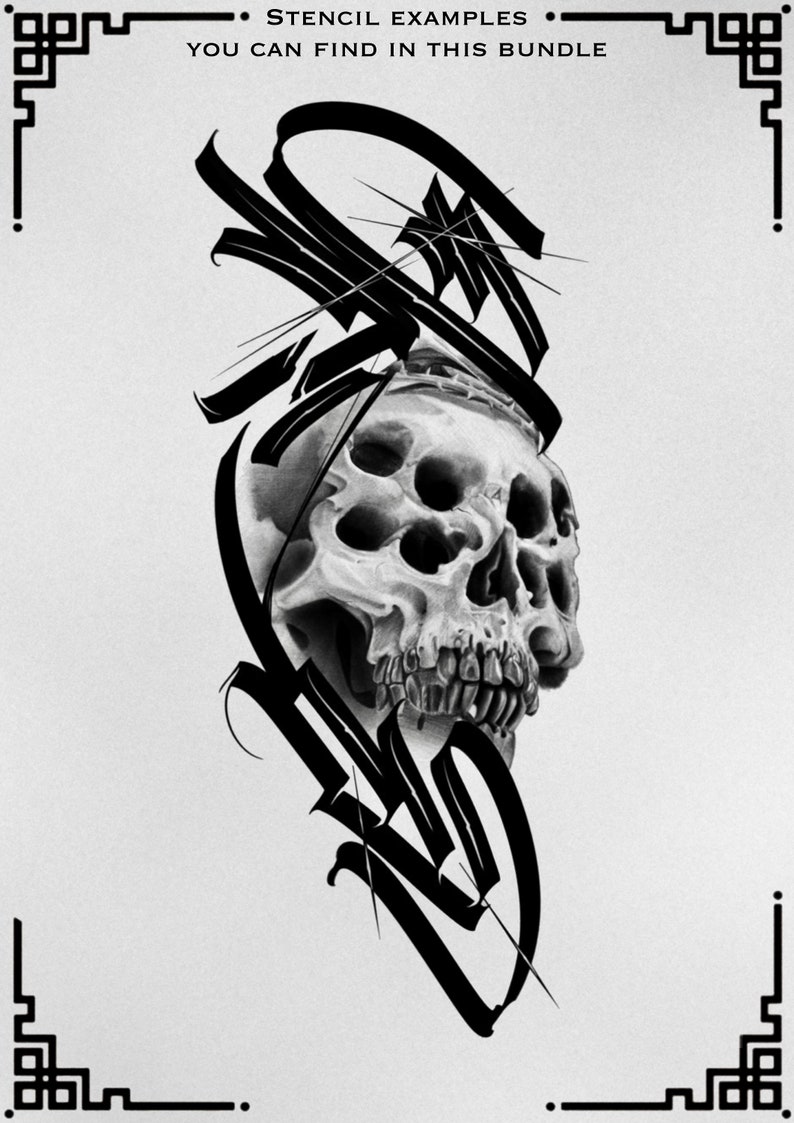 30+ Realism Tattoo Flash Procreate Stamps: Lettering & New School Designs image 4