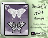 Butterfly Tattoo Stamps: 50+ Procreate Stencils, Customizable Designs