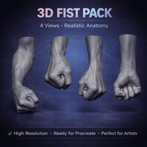 Procreate 3D Fist Model for Tattoo Simulation | Realistic Hand OBJ | Tattoo Mockup Reference for Artists