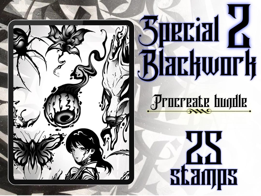 Blackwork Tattoo Flash Stamps: Procreate Tattoo Designs (digital ...