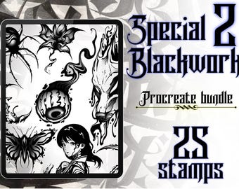 Blackwork Tattoo Flash Stamps: Procreate Tattoo Designs (Digital Download)
