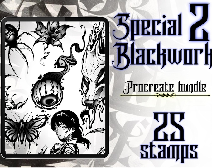 Special Blackwork Tattoo Flash Stamps | Procreate Tattoo Stamps Bundle | Original Blackwork Designs for Tattoo Artists | Digital Tattoo Art