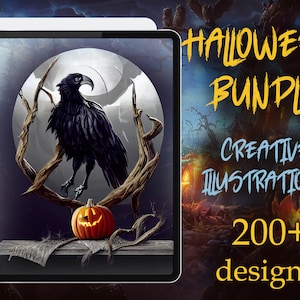 200+ Halloween creative illustration | Tattoo design | Procreate Halloween | Halloween bundle | Tattoo flash | Procreate flash