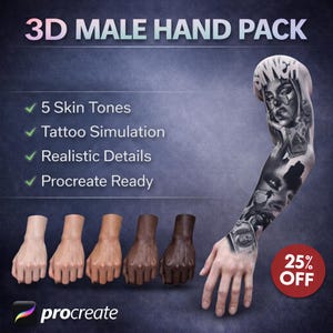 Procreate 3D Male Hand Model for Tattoo Simulation | Realistic Skin Texture | Tattoo Mockup Tool | 3D Hand OBJ for iPad