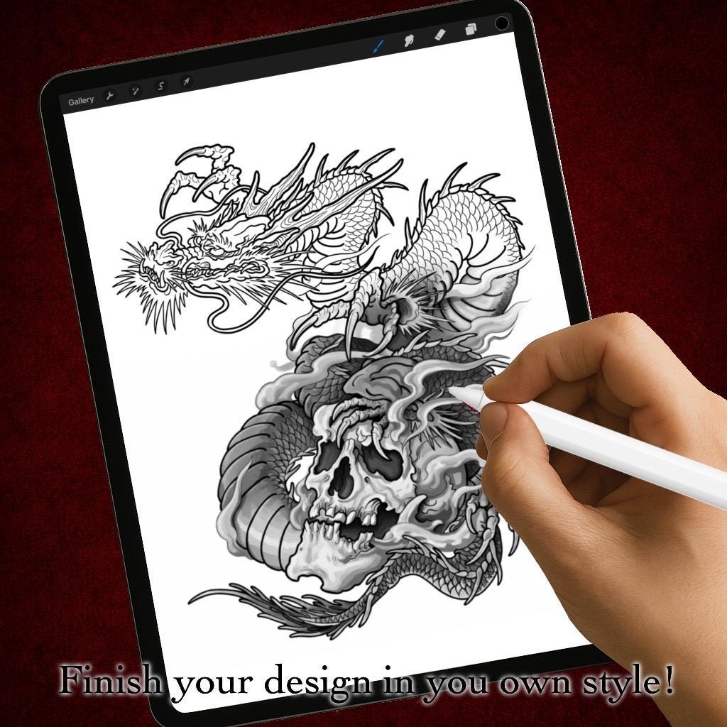 100+ Japanese Dragon Procreate Stamps | Tattoo Stencils Flash Bundle ...