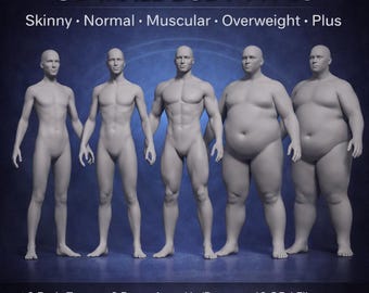 Procreate 3D Male Model – Tattoo Simulation Body Types Pack | Realistic 3D Tattoo Mockup OBJ for iPad Artists