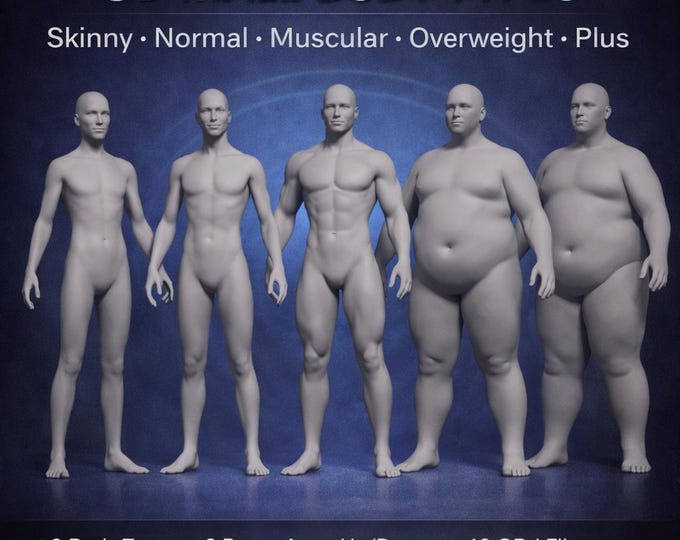 Procreate 3D Male Model – Tattoo Simulation Body Types Pack | Realistic 3D Tattoo Mockup OBJ for iPad Artists