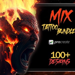 Mixed Tattoo Stencil Flash Bundle: 100 Unique Procreate Stamp Designs | Procreate tattoo | Tattoo design’s | Digital download | Brush set