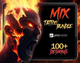 Mixed Procreate tattoo bundle | Procreate stamps | Tattoo stencil | Procreate stencil | Tattoo flash | Tattoo brush