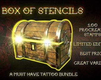100 Procreate Tattoo Stamps Bundle – Random Flash Designs, Tattoo Stencil Brushes, Instant Digital Download