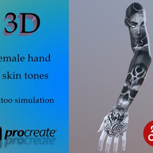 High Quality Procreate 3D Female hand for tattoo simulation | Procreate Tattoo model | 3D man | Tattoo flash | Procreate stamps