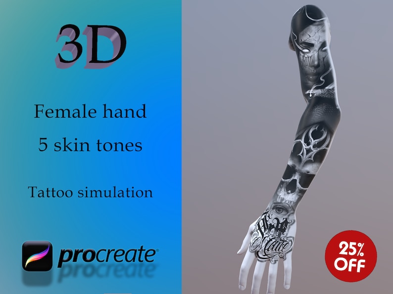 High Quality Procreate 3D Female hand for tattoo simulation  image 1