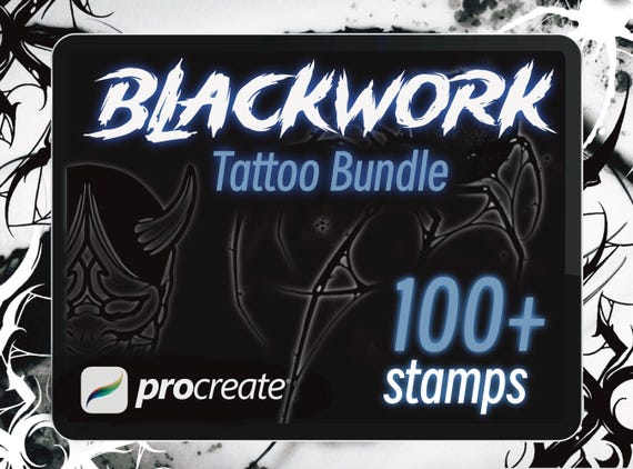 100+ Blackwork Tattoo Stamps Bundle for Procreate | Unique Blackwork Designs for Tattoo Artists | High-Resolution Stencils | Digital tattoo